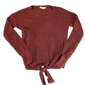 Pink Republic Burgundy Ribbed Knit Tie Front Sweater Long Sleeve Women's XS